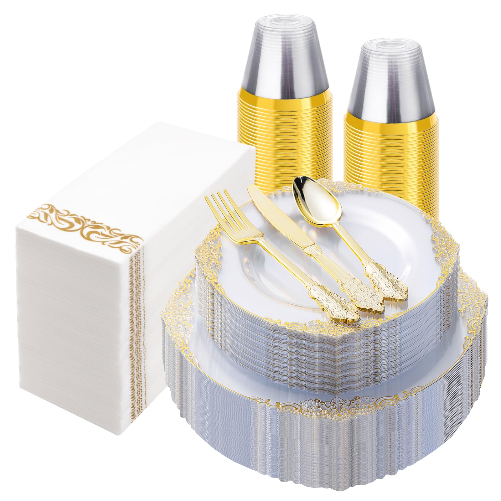 Bestluck 175PC Disposable Clear Plastic Complete Dinner Set for 25 Guests