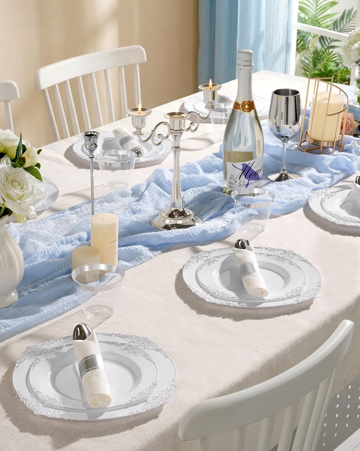 realluck 175 Piece Green and Gold Dinnerware Set for 25 Guests | Disposable Dinnerware Includes: 50 Disposable Plates, 75 Silverwares, 25 Cups, 25 Napkins for Party, Wedding, Graduation