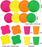 Whaline 244 Pcs Neon Party Supplies Set Include 7 & 9 Inch Rainbow Color Paper Plates Napkins 9oz Cups Disposable Dinnerware for Neon Glow Birthday Baby Shower Wedding Picnic Party, Serves 48 Guests