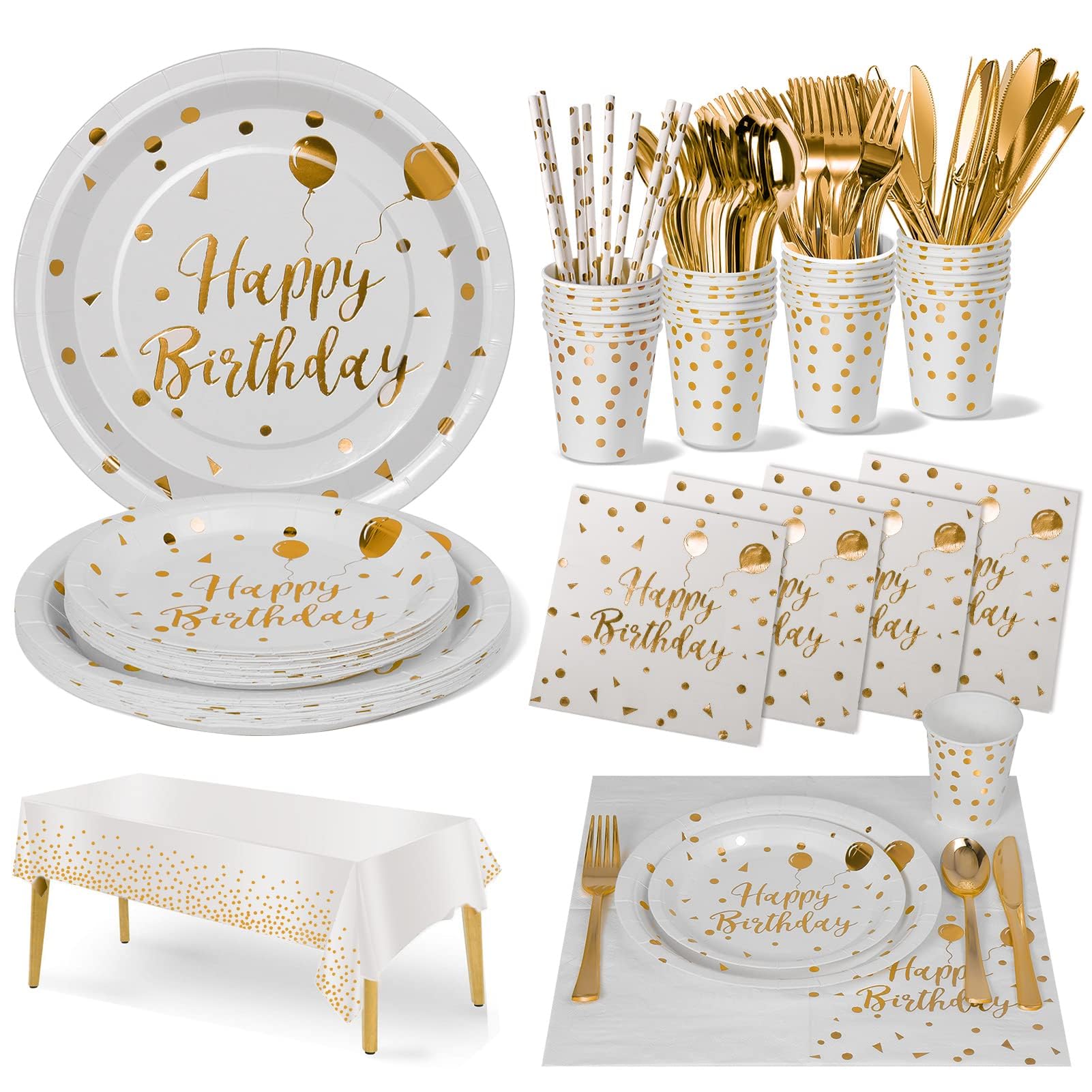 Nkaiso 161 Pcs Purple Gold Birthday Plates and Napkins Set -20 Serves | Party Supplies Set with Paper Plates Cups Napkins & Silverware, for Birthday Party Decorations