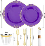 realluck 175 Piece Green and Gold Dinnerware Set for 25 Guests | Disposable Dinnerware Includes: 50 Disposable Plates, 75 Silverwares, 25 Cups, 25 Napkins for Party, Wedding, Graduation