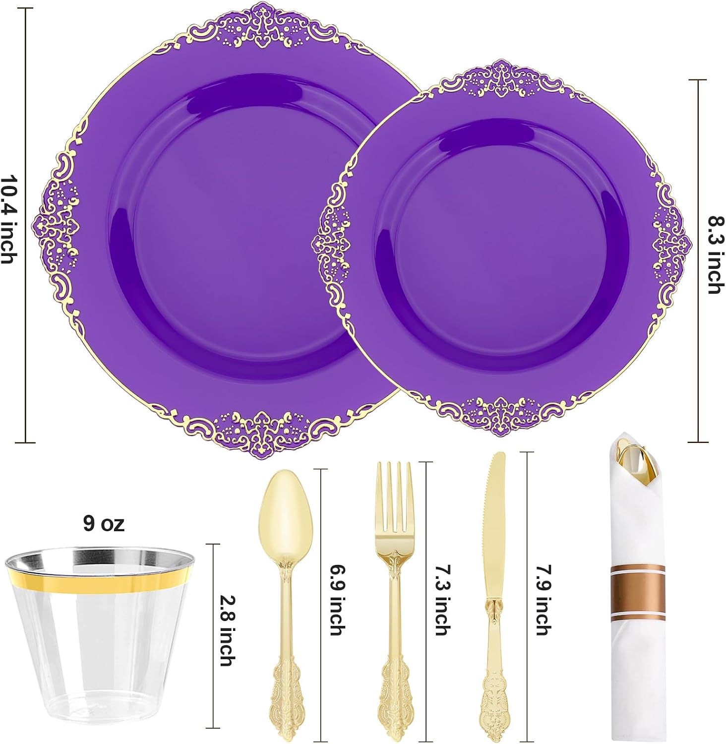 realluck 175 Piece Green and Gold Dinnerware Set for 25 Guests | Disposable Dinnerware Includes: 50 Disposable Plates, 75 Silverwares, 25 Cups, 25 Napkins for Party, Wedding, Graduation