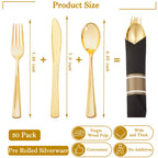 120 Pack Black Plastic Silverware Rolled Silverware Disposable | Pre Rolled Silverware Set Disposable Wrapped Cutlery Set for Catering, Parties, Wedding, Birthday& Special Events