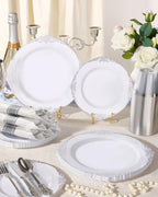 realluck 175 Piece Green and Gold Dinnerware Set for 25 Guests | Disposable Dinnerware Includes: 50 Disposable Plates, 75 Silverwares, 25 Cups, 25 Napkins for Party, Wedding, Graduation