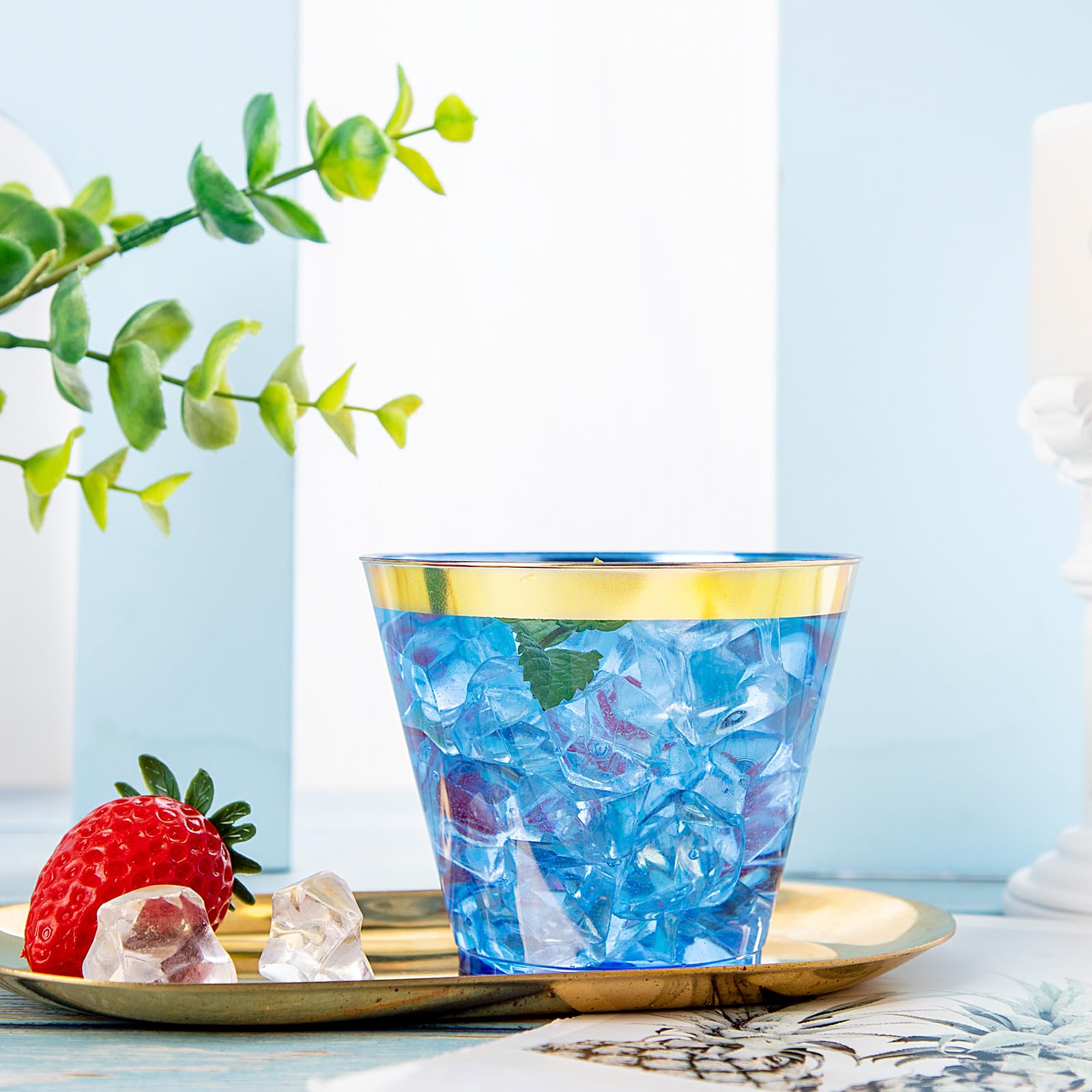 Nervure 120PC 9Oz Gold Rimmed Plastic Cups - Heavy Duty plastic