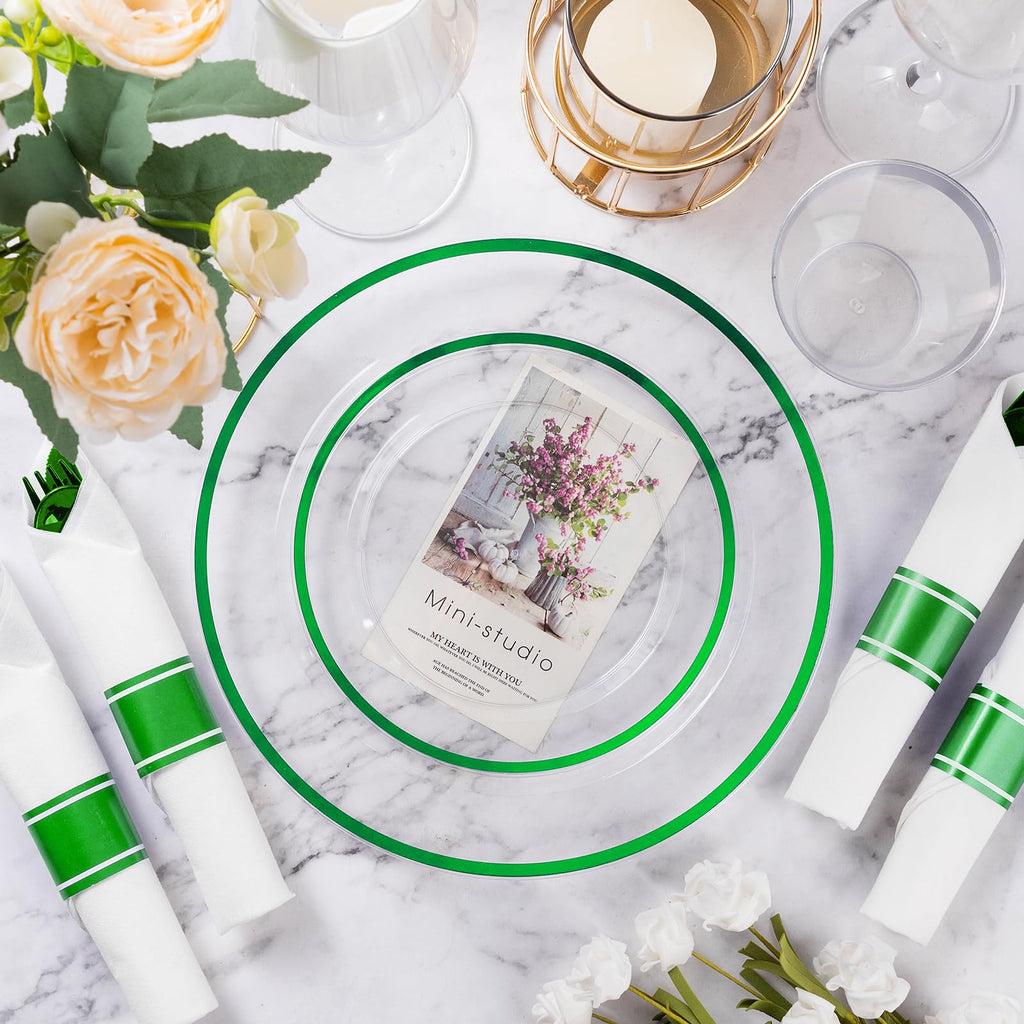 Goodluck 350 Pcs Clear Plastic Plates with Colored Rim,