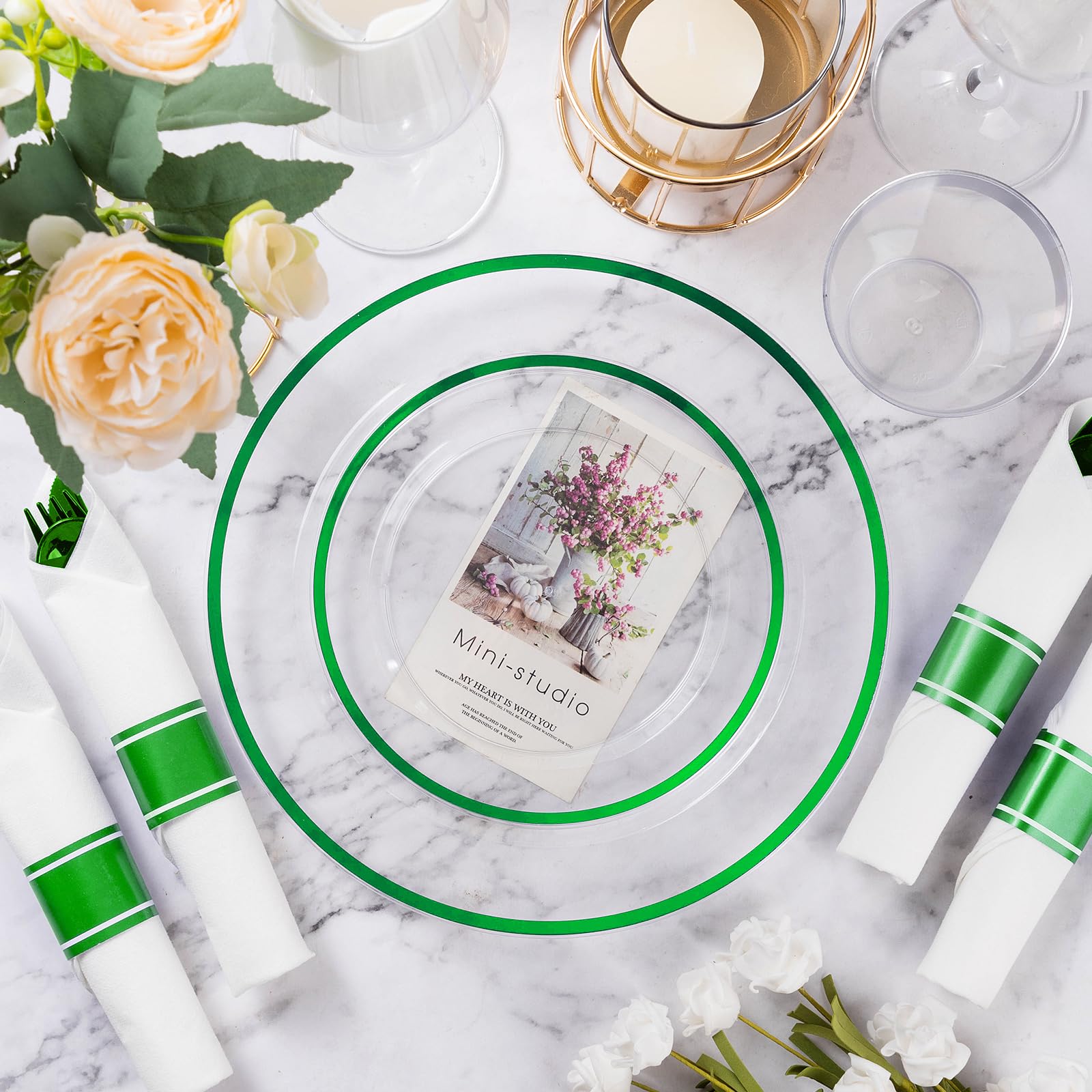 Goodluck 350 Pcs Clear Plastic Plates with Colored Rim,