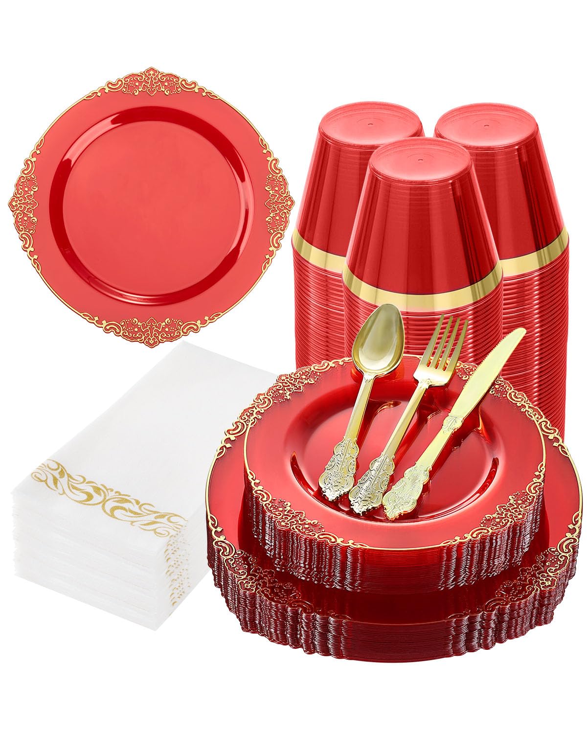 Bestluck 175PC Disposable Clear Plastic Complete Dinner Set for 25 Guests