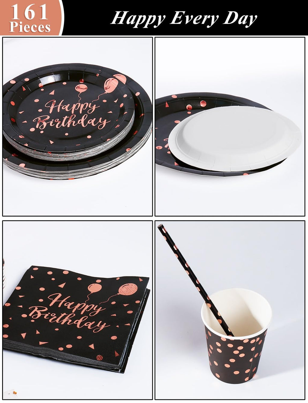 Nkaiso 161 Pcs Purple Gold Birthday Plates and Napkins Set -20 Serves | Party Supplies Set with Paper Plates Cups Napkins & Silverware, for Birthday Party Decorations