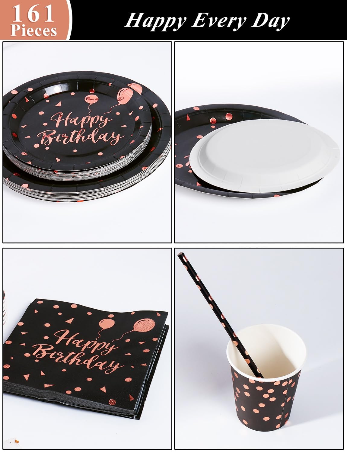 Nkaiso 161 Pcs Purple Gold Birthday Plates and Napkins Set -20 Serves | Party Supplies Set with Paper Plates Cups Napkins & Silverware, for Birthday Party Decorations