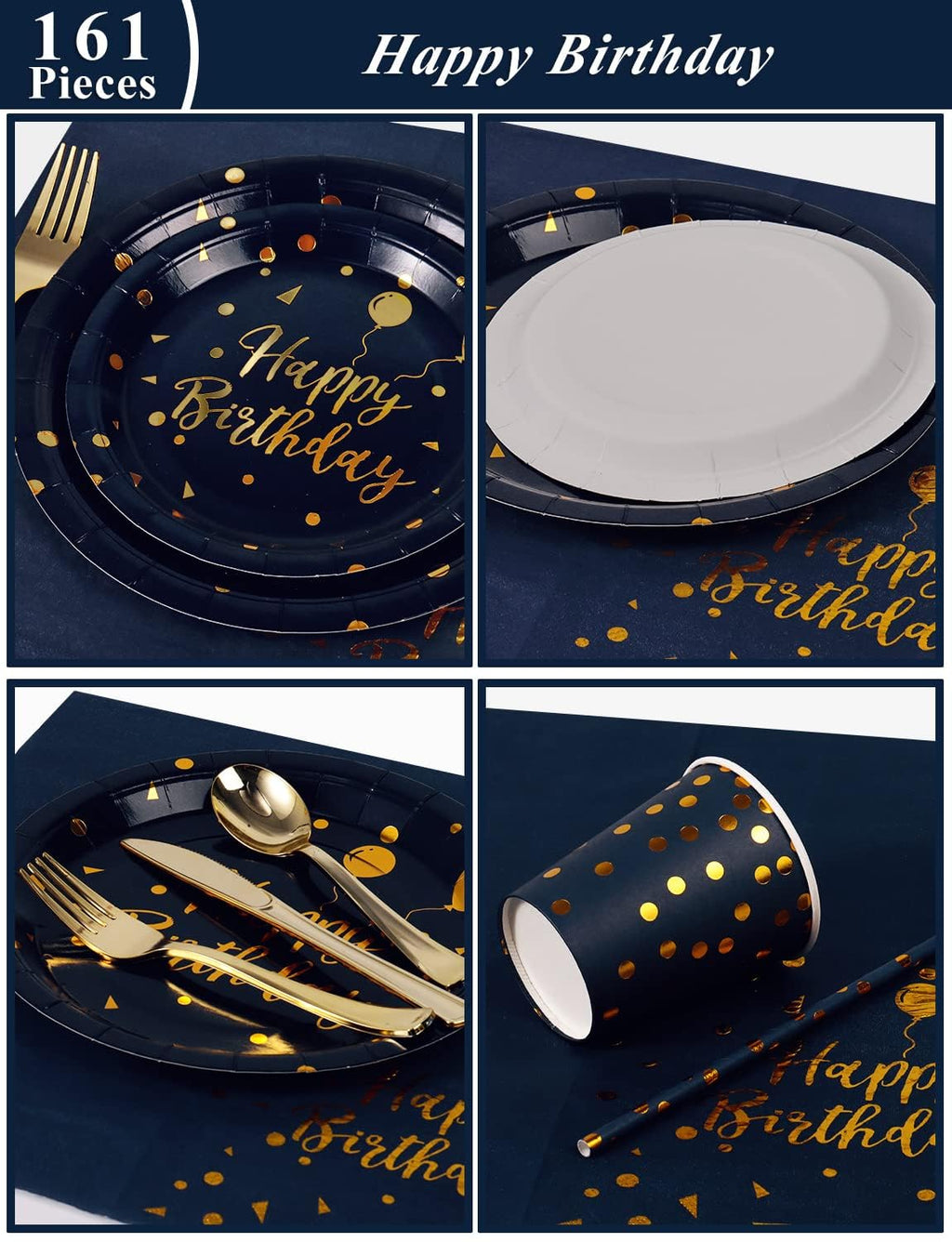 Nkaiso 161 Pcs Purple Gold Birthday Plates and Napkins Set -20 Serves | Party Supplies Set with Paper Plates Cups Napkins & Silverware, for Birthday Party Decorations