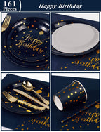 Nkaiso 161 Pcs Purple Gold Birthday Plates and Napkins Set -20 Serves | Party Supplies Set with Paper Plates Cups Napkins & Silverware, for Birthday Party Decorations
