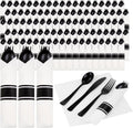 120 Pack Black Plastic Silverware Rolled Silverware Disposable | Pre Rolled Silverware Set Disposable Wrapped Cutlery Set for Catering, Parties, Wedding, Birthday& Special Events