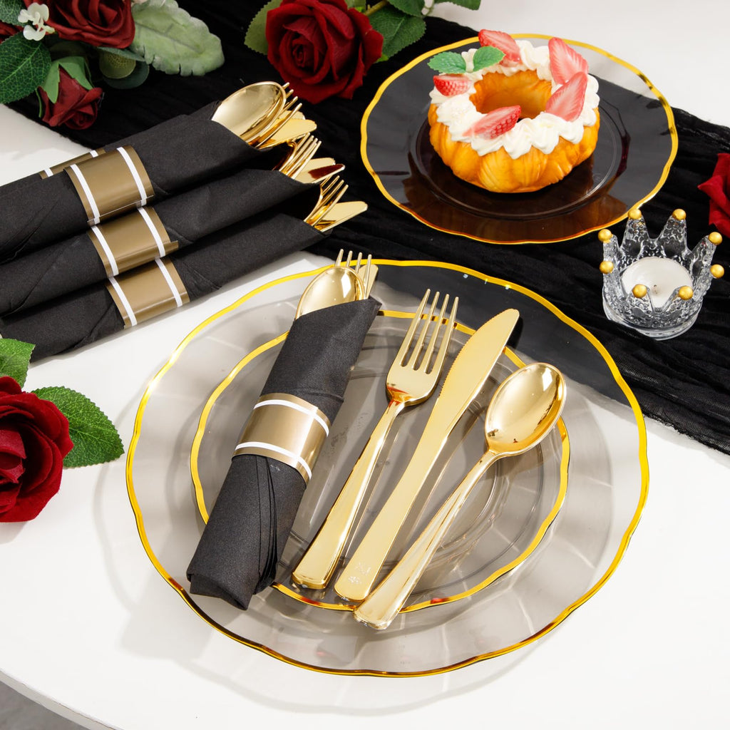 120 Pack Black Plastic Silverware Rolled Silverware Disposable | Pre Rolled Silverware Set Disposable Wrapped Cutlery Set for Catering, Parties, Wedding, Birthday& Special Events