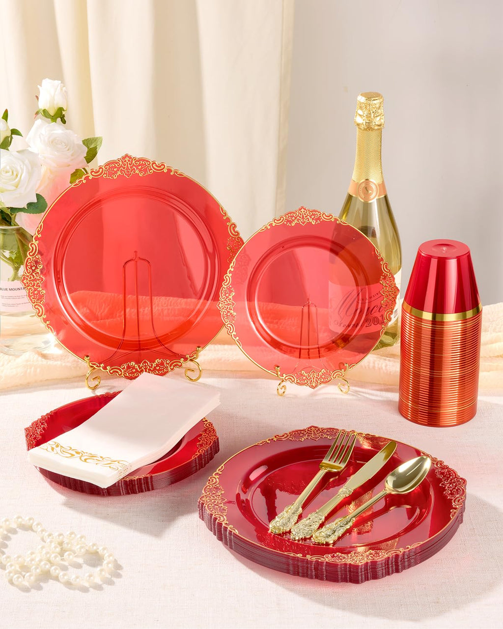 Bestluck 175PC Disposable Clear Plastic Complete Dinner Set for 25 Guests