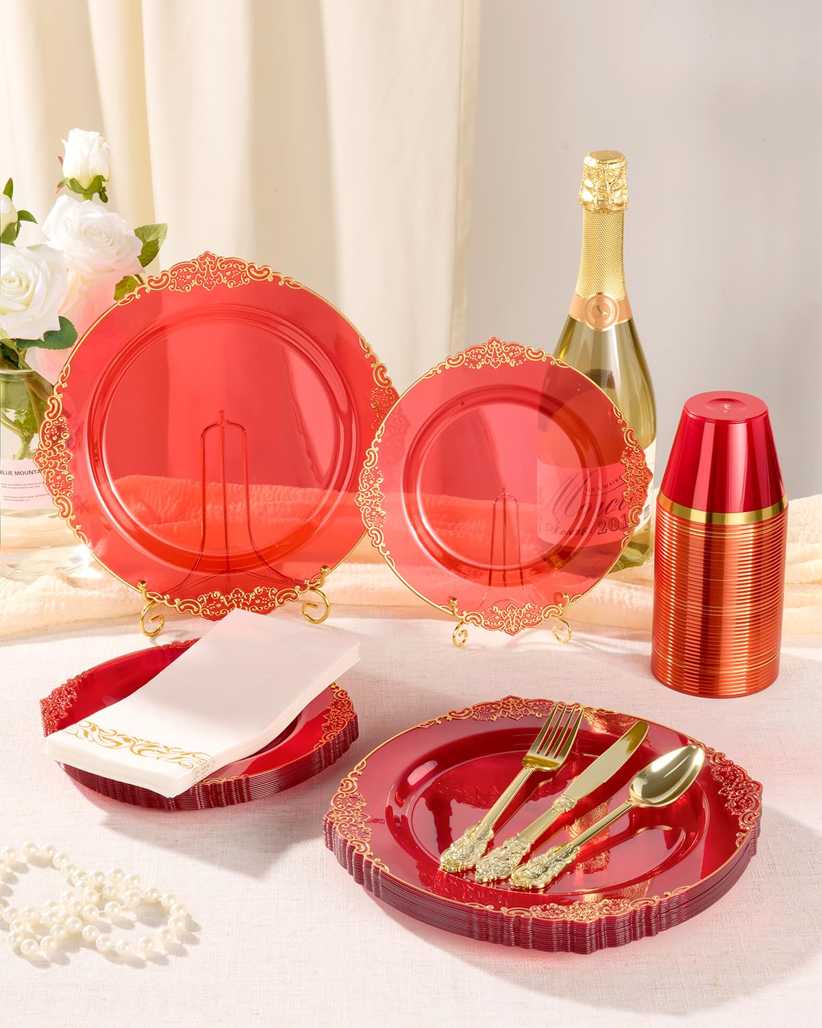 Bestluck 175PC Disposable Clear Plastic Complete Dinner Set for 25 Guests