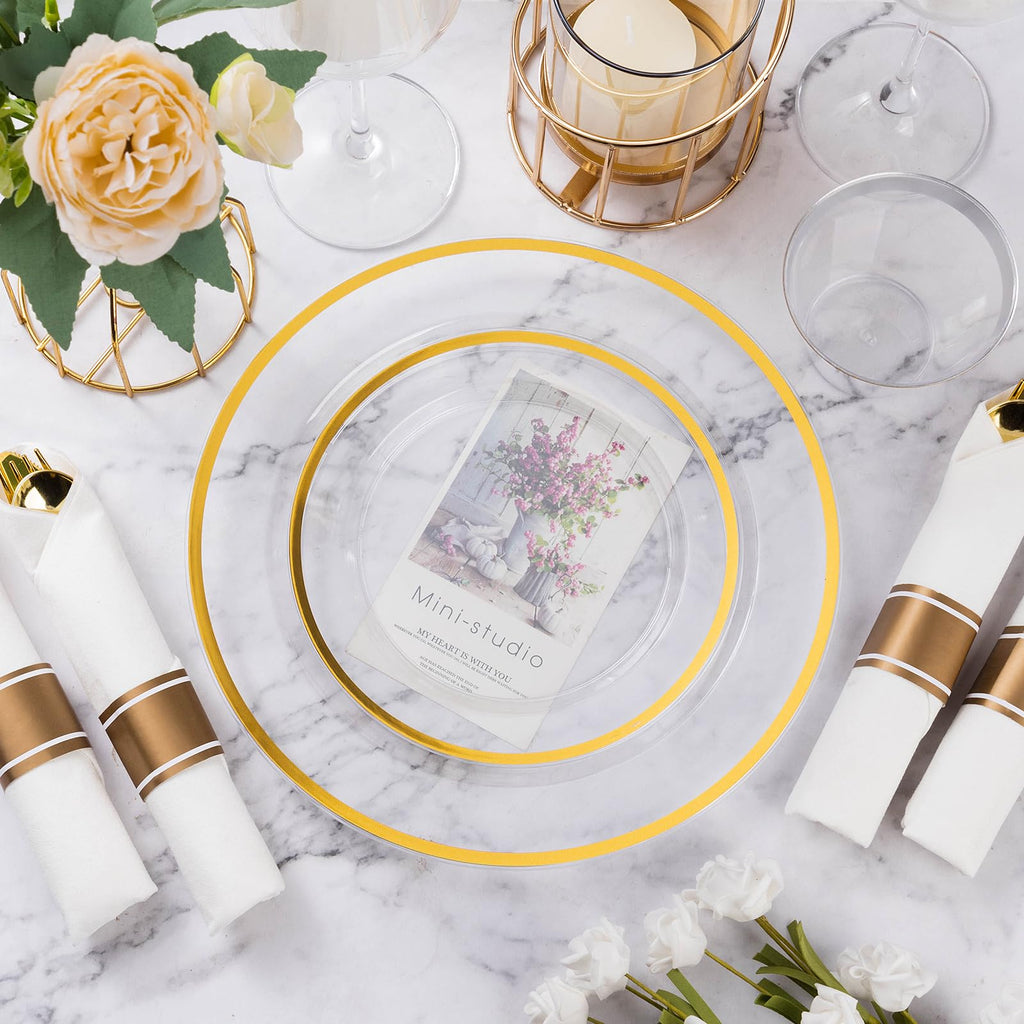 Goodluck 350 Pcs Clear Plastic Plates with Colored Rim,