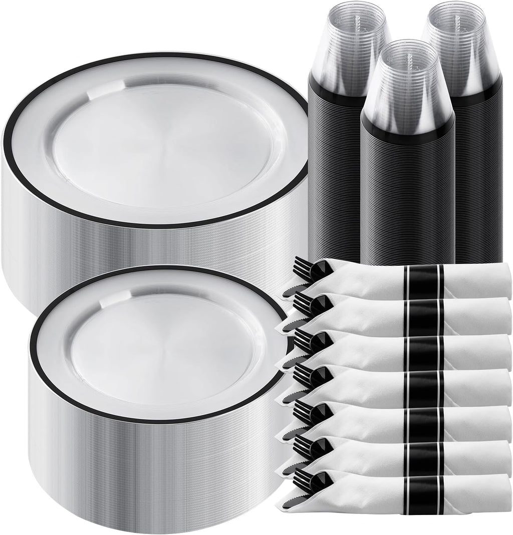 Goodluck 350 Pcs Clear Plastic Plates with Colored Rim,