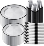 Goodluck 350 Pcs Clear Plastic Plates with Colored Rim,