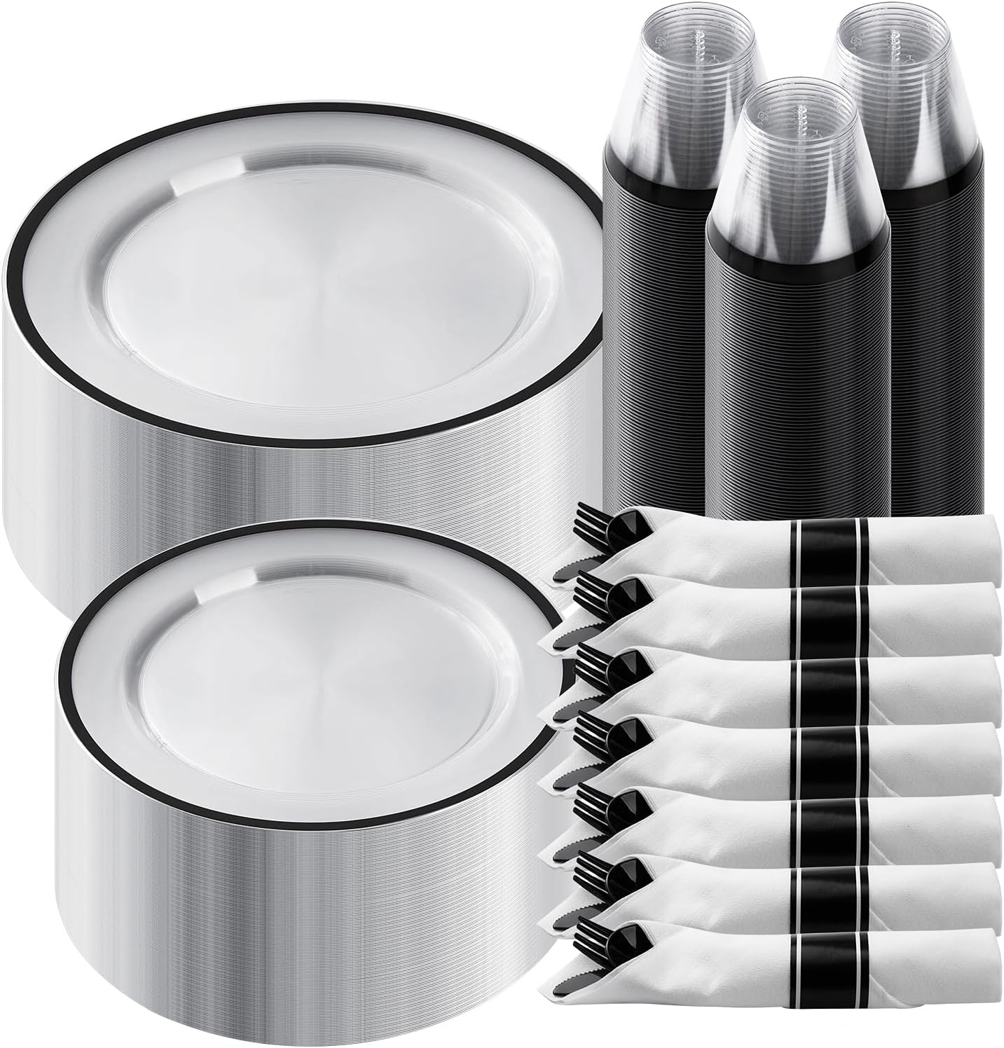 Goodluck 350 Pcs Clear Plastic Plates with Colored Rim,