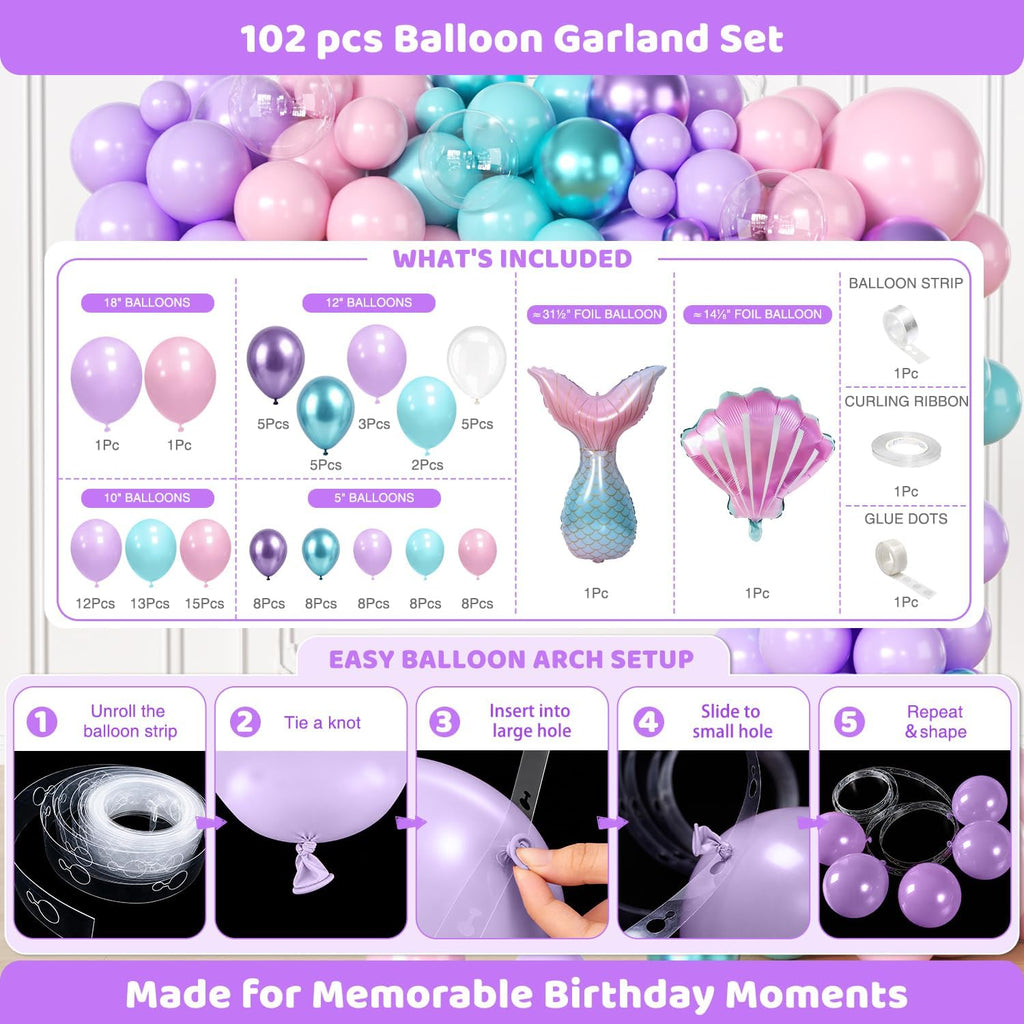 Hand-Drawn Mermaid Birthday Decorations, Under the Sea Party Supplies Kit (Unicorn Birthday)