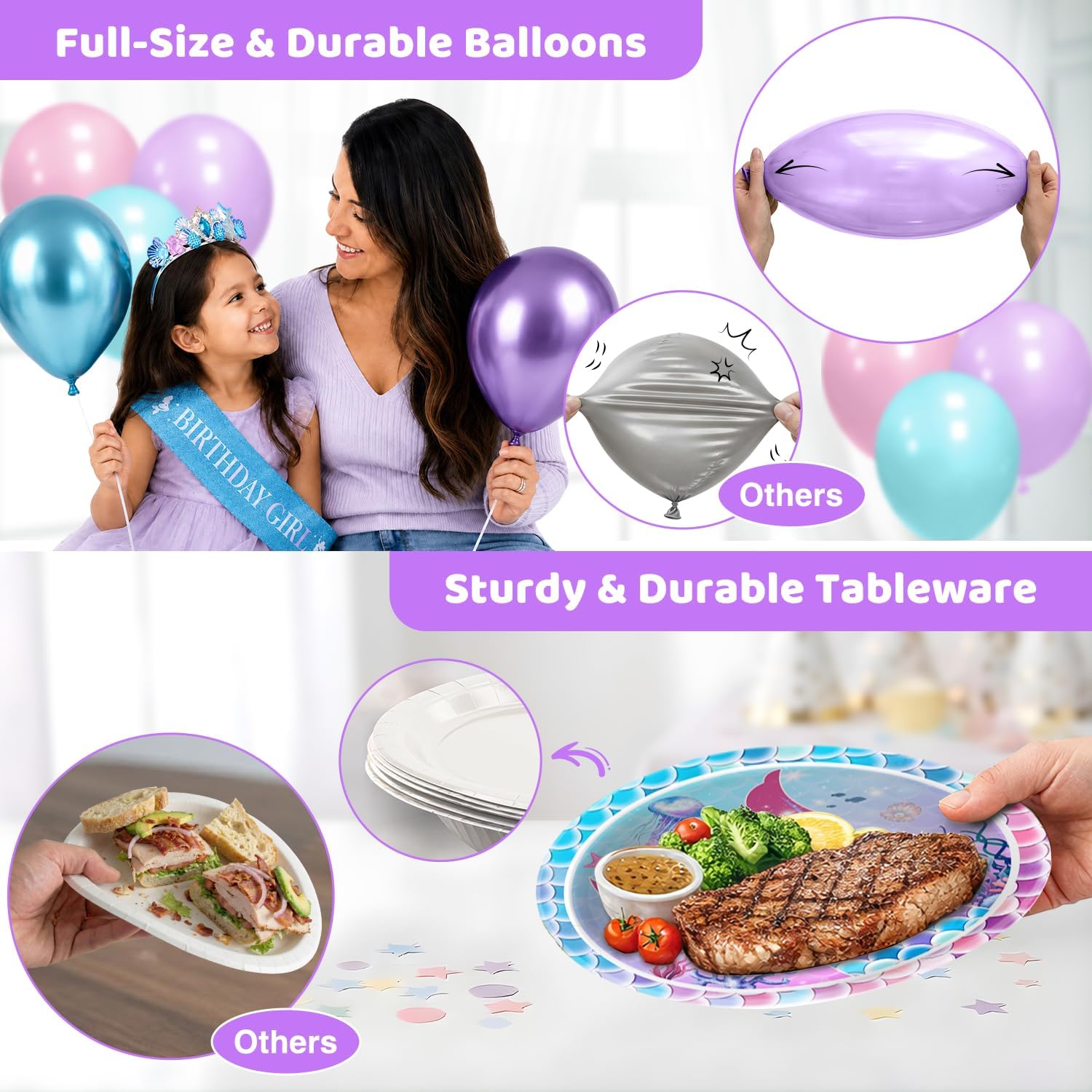 Hand-Drawn Mermaid Birthday Decorations, Under the Sea Party Supplies Kit (Unicorn Birthday)