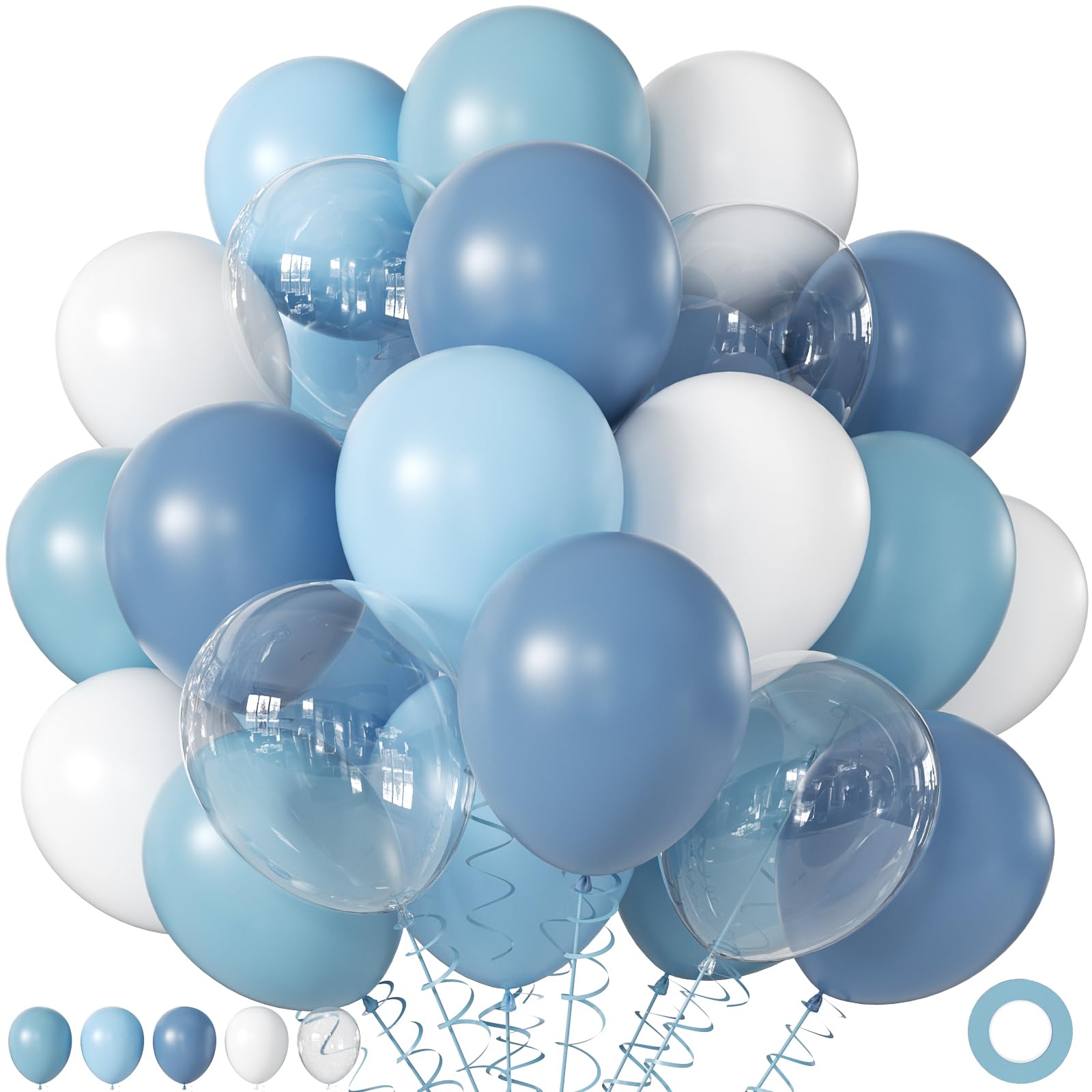 60Pc 12Inch Navy Blue, White and Gold Balloons with Metallic Gold Confetti Balloon