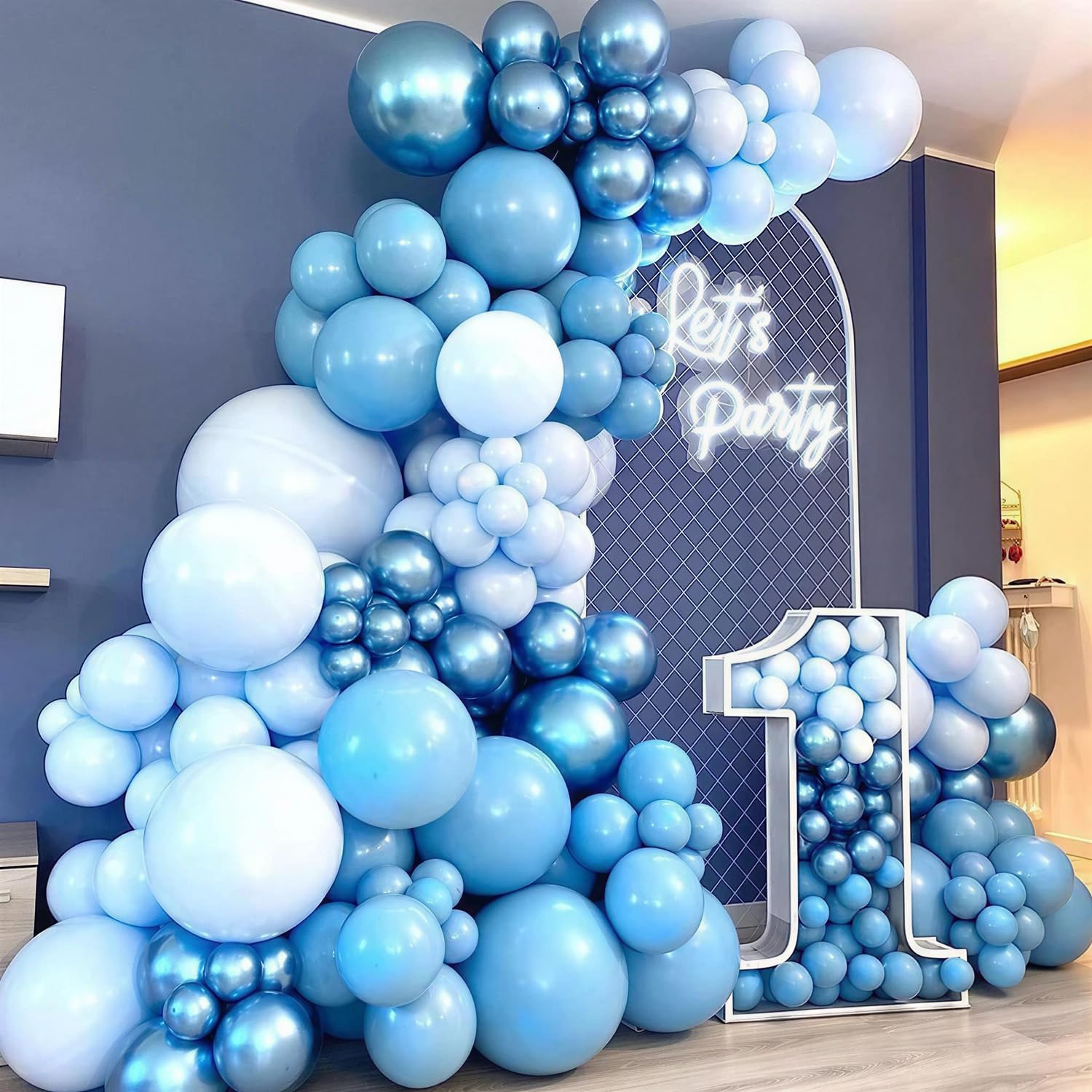 60Pc 12Inch Navy Blue, White and Gold Balloons with Metallic Gold Confetti Balloon