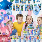 Stitch Party Supplies, 39PCS Birthday Decorations Set Include Banner, Balloons, Cake Cupcake Toppers, for Boys Girls Stitch