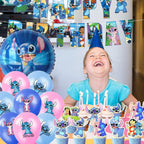 Stitch Party Supplies, 39PCS Birthday Decorations Set Include Banner, Balloons, Cake Cupcake Toppers, for Boys Girls Stitch