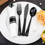 120 Pack Black Plastic Silverware Rolled Silverware Disposable | Pre Rolled Silverware Set Disposable Wrapped Cutlery Set for Catering, Parties, Wedding, Birthday& Special Events