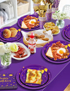 Nkaiso 161 Pcs Purple Gold Birthday Plates and Napkins Set -20 Serves | Party Supplies Set with Paper Plates Cups Napkins & Silverware, for Birthday Party Decorations