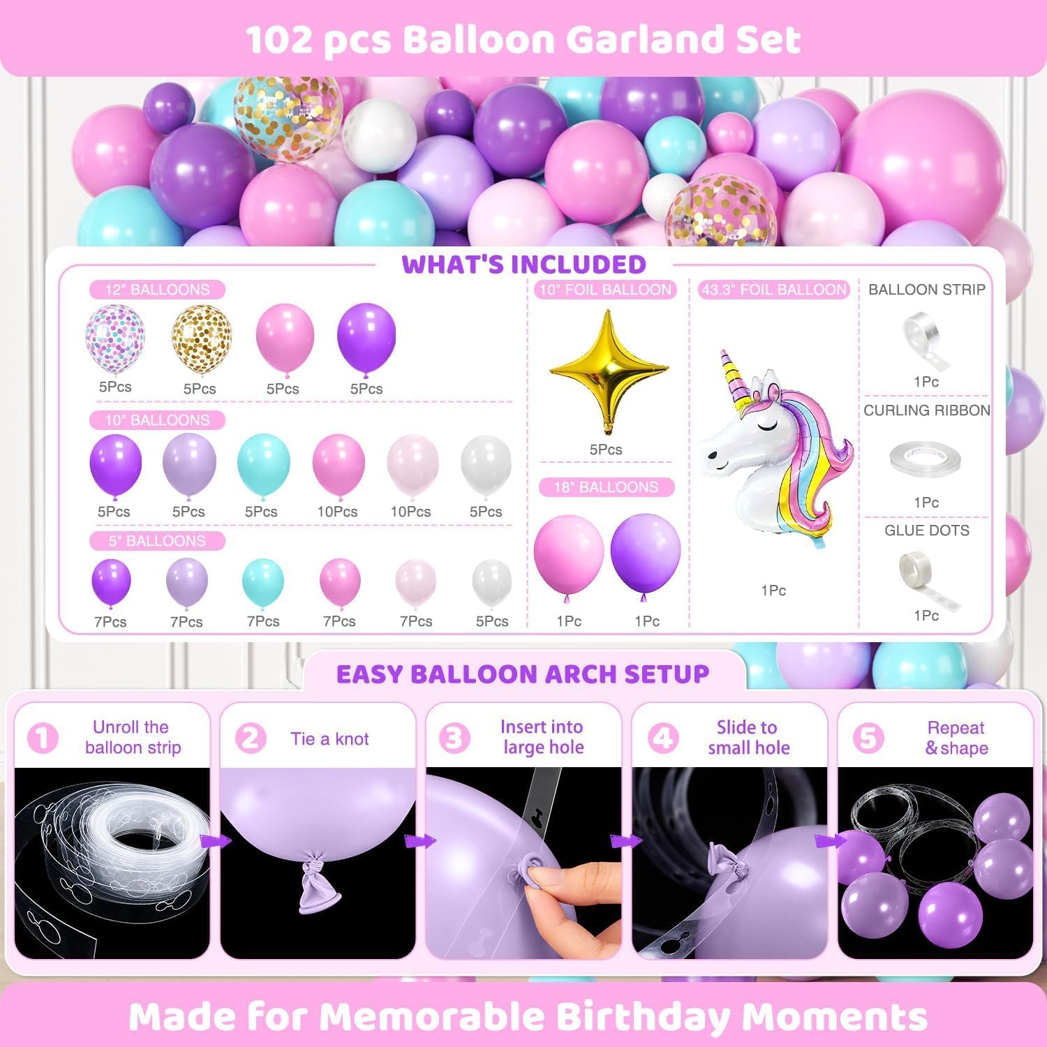 Hand-Drawn Mermaid Birthday Decorations, Under the Sea Party Supplies Kit (Unicorn Birthday)