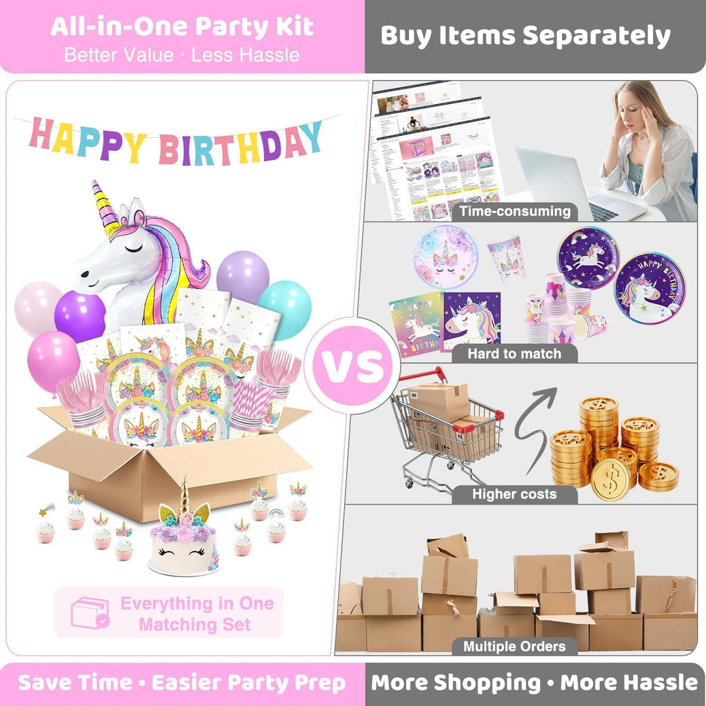 Hand-Drawn Mermaid Birthday Decorations, Under the Sea Party Supplies Kit (Unicorn Birthday)