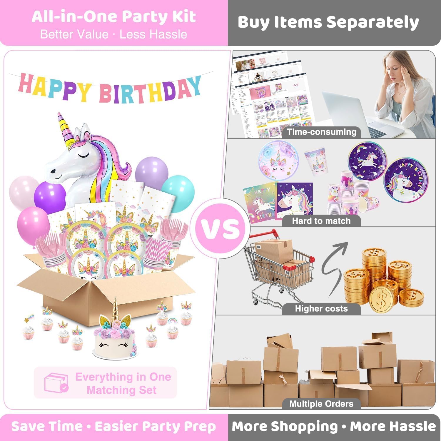 Hand-Drawn Mermaid Birthday Decorations, Under the Sea Party Supplies Kit (Unicorn Birthday)