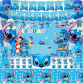 Blue Cartoon Theme Birthday Party Supplies Decorations, Including Birthday Banner, Tablecloth, Backdrop, Hanging Swirls, Balloons, Cake Toppers, Plates, Forks, Spoons for kawaii Party