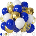 60Pc 12Inch Navy Blue, White and Gold Balloons with Metallic Gold Confetti Balloon