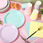 Whaline 244 Pcs Neon Party Supplies Set Include 7 & 9 Inch Rainbow Color Paper Plates Napkins 9oz Cups Disposable Dinnerware for Neon Glow Birthday Baby Shower Wedding Picnic Party, Serves 48 Guests