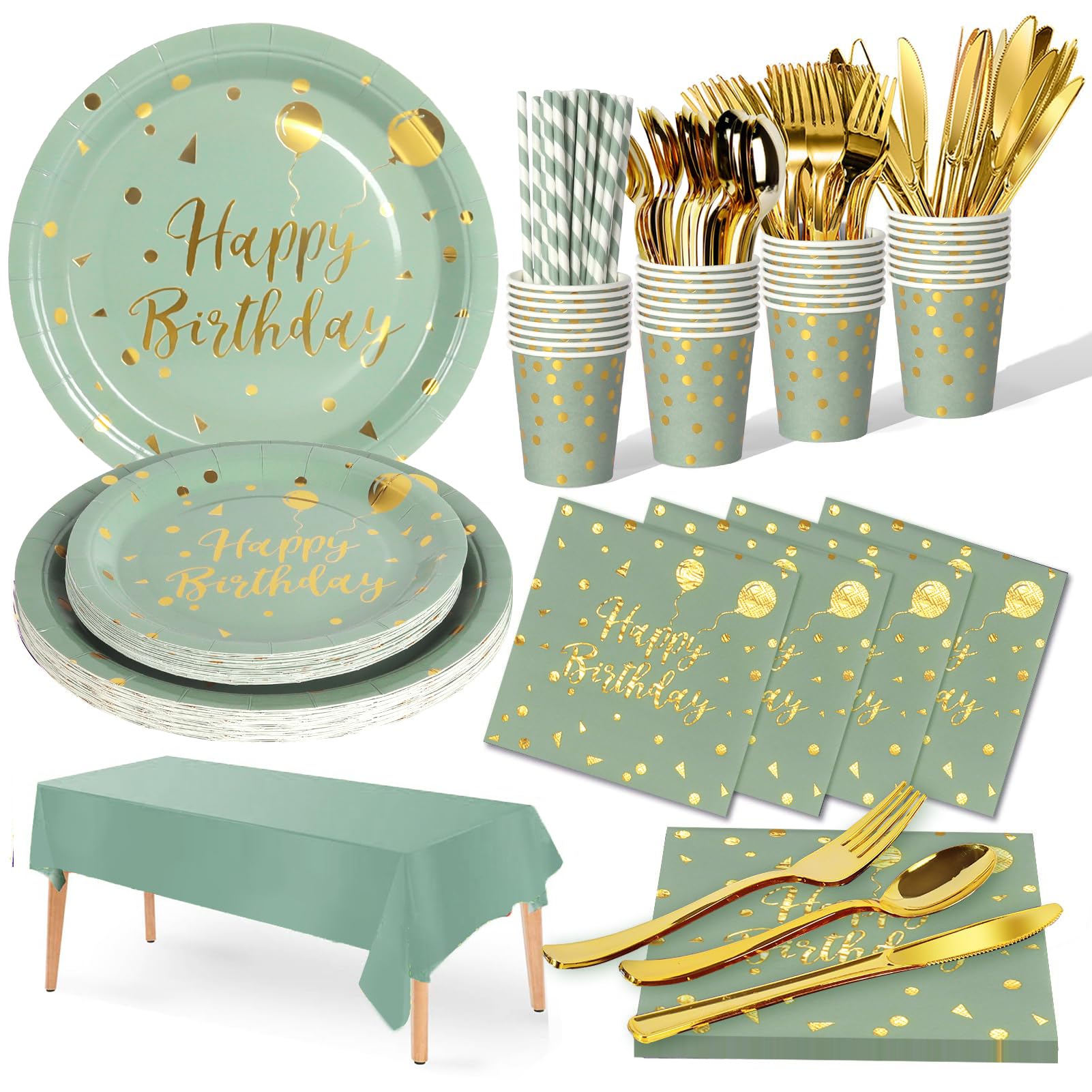 Nkaiso 161 Pcs Purple Gold Birthday Plates and Napkins Set -20 Serves | Party Supplies Set with Paper Plates Cups Napkins & Silverware, for Birthday Party Decorations