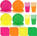 Whaline 244 Pcs Neon Party Supplies Set Include 7 & 9 Inch Rainbow Color Paper Plates Napkins 9oz Cups Disposable Dinnerware for Neon Glow Birthday Baby Shower Wedding Picnic Party, Serves 48 Guests
