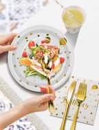 Nkaiso 161 Pcs Purple Gold Birthday Plates and Napkins Set -20 Serves | Party Supplies Set with Paper Plates Cups Napkins & Silverware, for Birthday Party Decorations