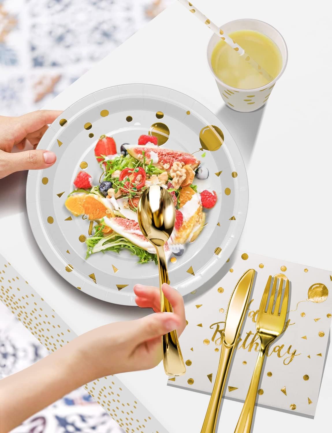 Nkaiso 161 Pcs Purple Gold Birthday Plates and Napkins Set -20 Serves | Party Supplies Set with Paper Plates Cups Napkins & Silverware, for Birthday Party Decorations