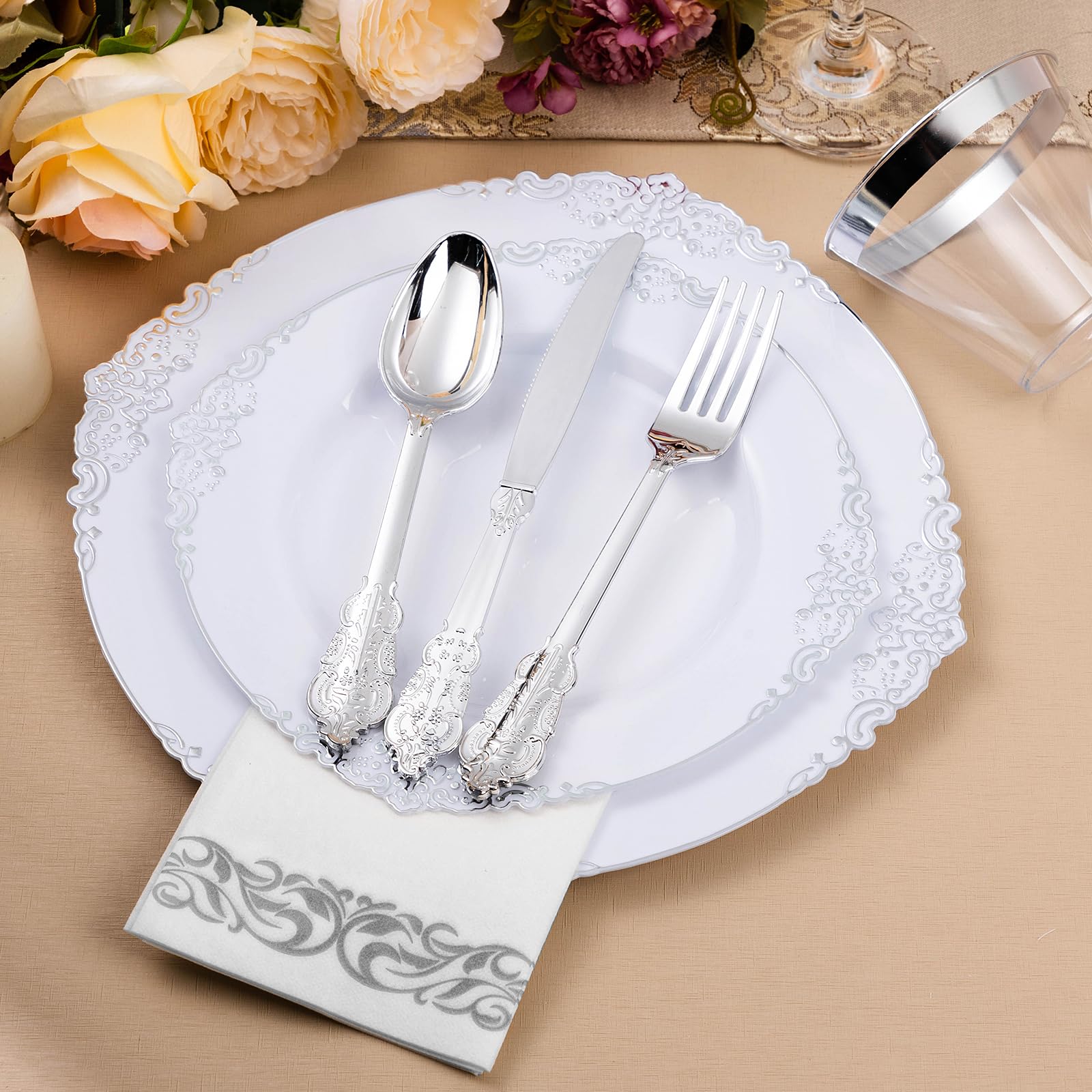 Bestluck 175PC Disposable Clear Plastic Complete Dinner Set for 25 Guests