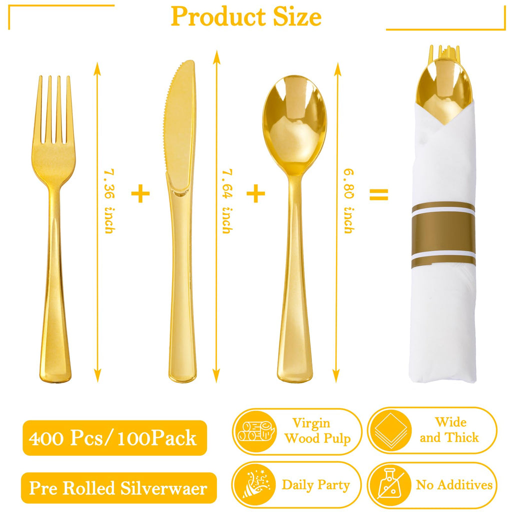 120 Pack Black Plastic Silverware Rolled Silverware Disposable | Pre Rolled Silverware Set Disposable Wrapped Cutlery Set for Catering, Parties, Wedding, Birthday& Special Events