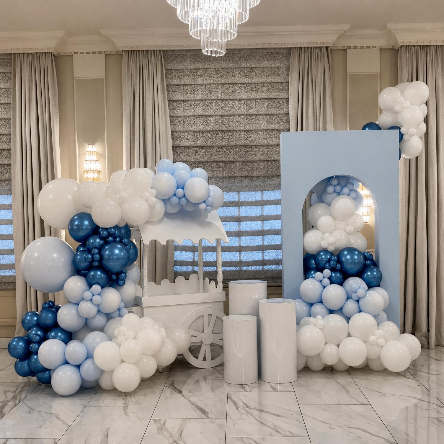 60Pc 12Inch Navy Blue, White and Gold Balloons with Metallic Gold Confetti Balloon