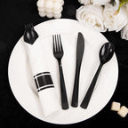 120 Pack Black Plastic Silverware Rolled Silverware Disposable | Pre Rolled Silverware Set Disposable Wrapped Cutlery Set for Catering, Parties, Wedding, Birthday& Special Events
