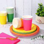 Whaline 244 Pcs Neon Party Supplies Set Include 7 & 9 Inch Rainbow Color Paper Plates Napkins 9oz Cups Disposable Dinnerware for Neon Glow Birthday Baby Shower Wedding Picnic Party, Serves 48 Guests