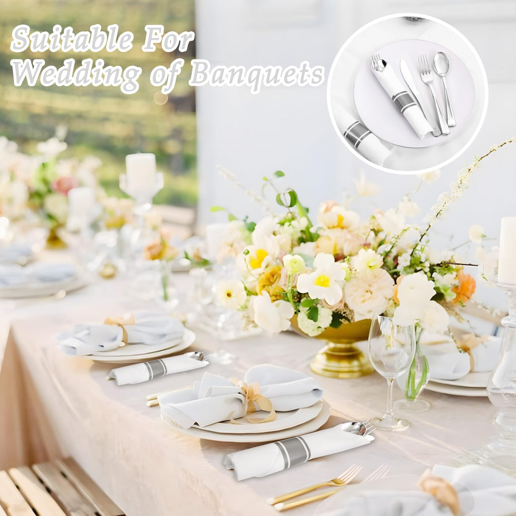 120 Pack Black Plastic Silverware Rolled Silverware Disposable | Pre Rolled Silverware Set Disposable Wrapped Cutlery Set for Catering, Parties, Wedding, Birthday& Special Events