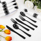 120 Pack Black Plastic Silverware Rolled Silverware Disposable | Pre Rolled Silverware Set Disposable Wrapped Cutlery Set for Catering, Parties, Wedding, Birthday& Special Events