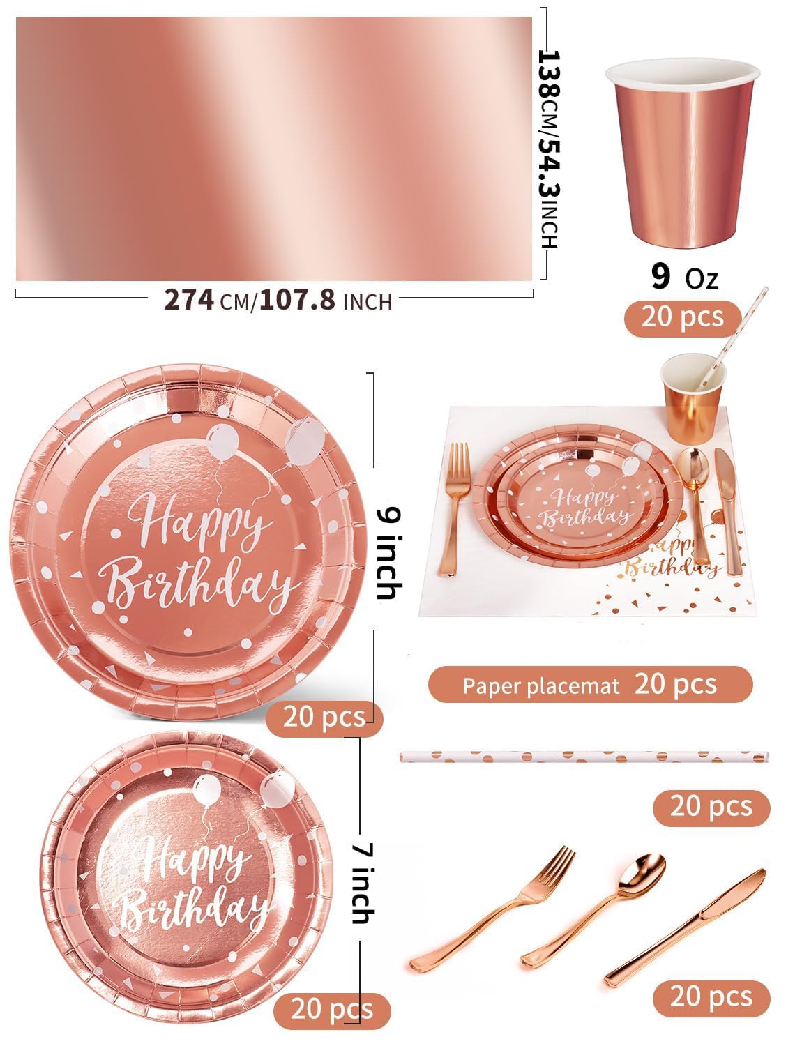 Nkaiso 161 Pcs Purple Gold Birthday Plates and Napkins Set -20 Serves | Party Supplies Set with Paper Plates Cups Napkins & Silverware, for Birthday Party Decorations